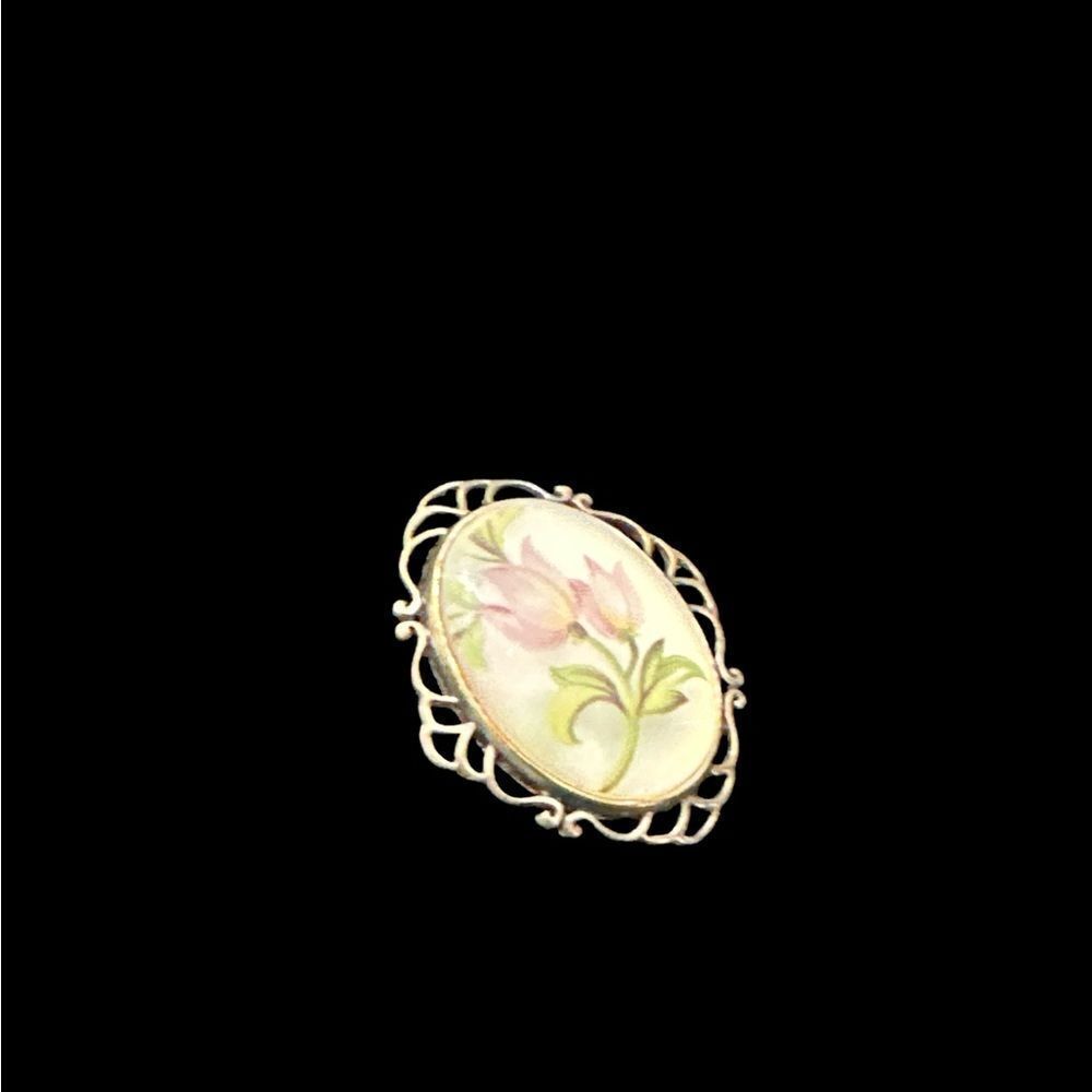 Vintage Jezlaine 925 STERLING SILVER Pink Flower Brooch Pin 7 Grams